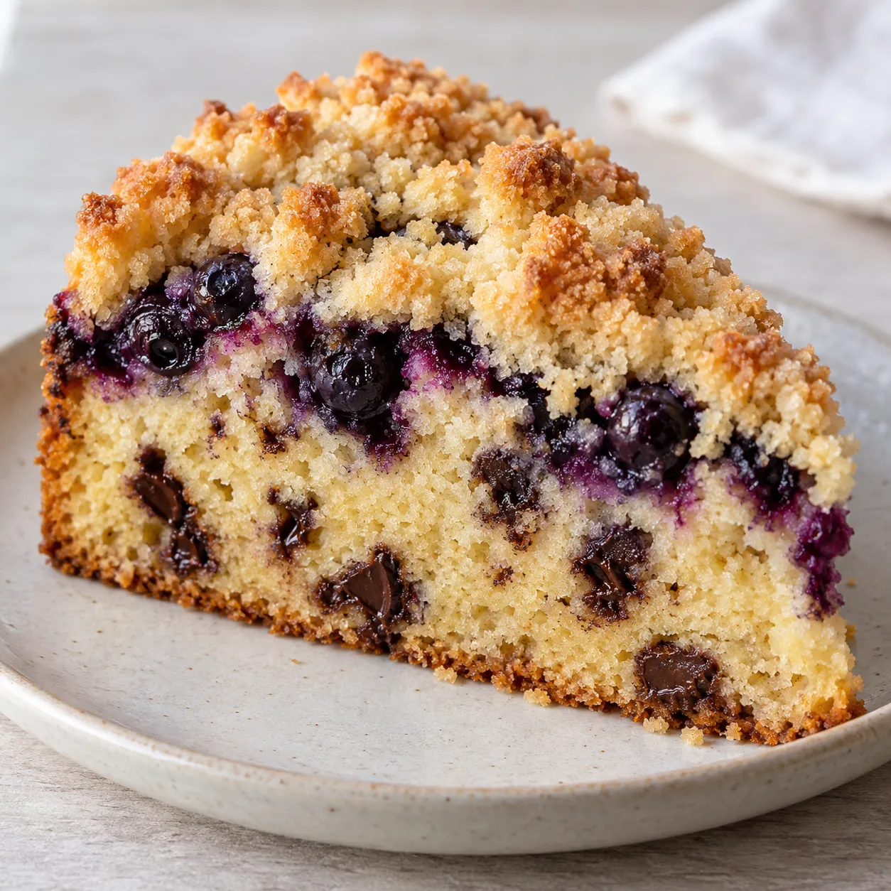 Crumble cake with blueberries and lemon — dark chocolate