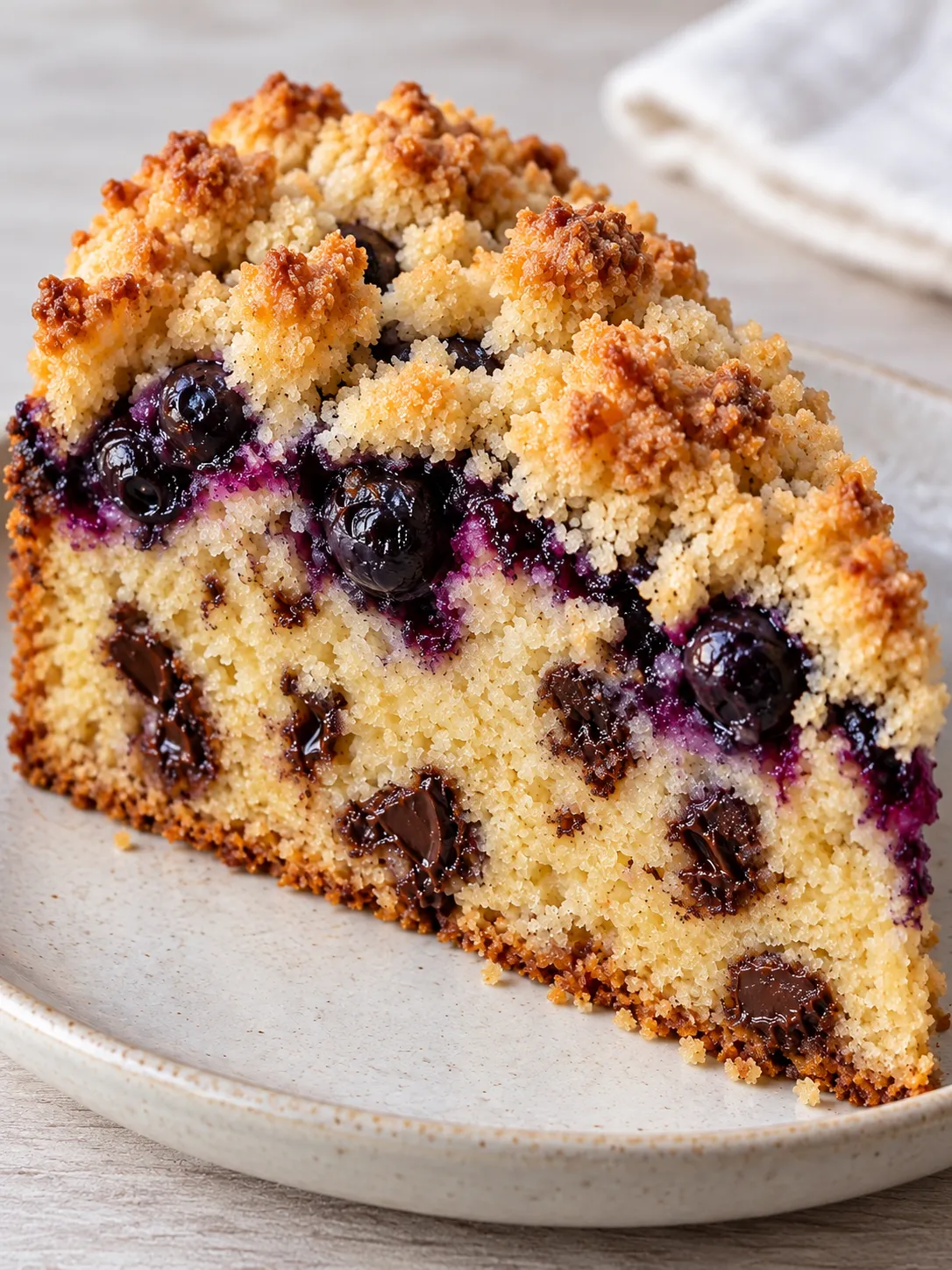 Crumble cake with blueberries and lemon — dark chocolate