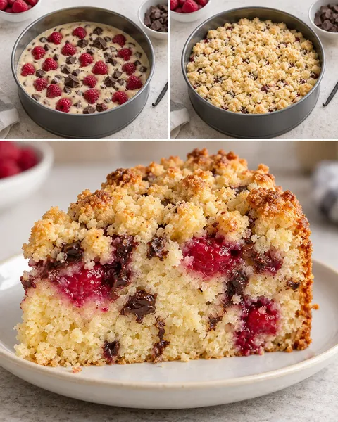 Crumble cake with raspberries and vanilla — dark chocolate