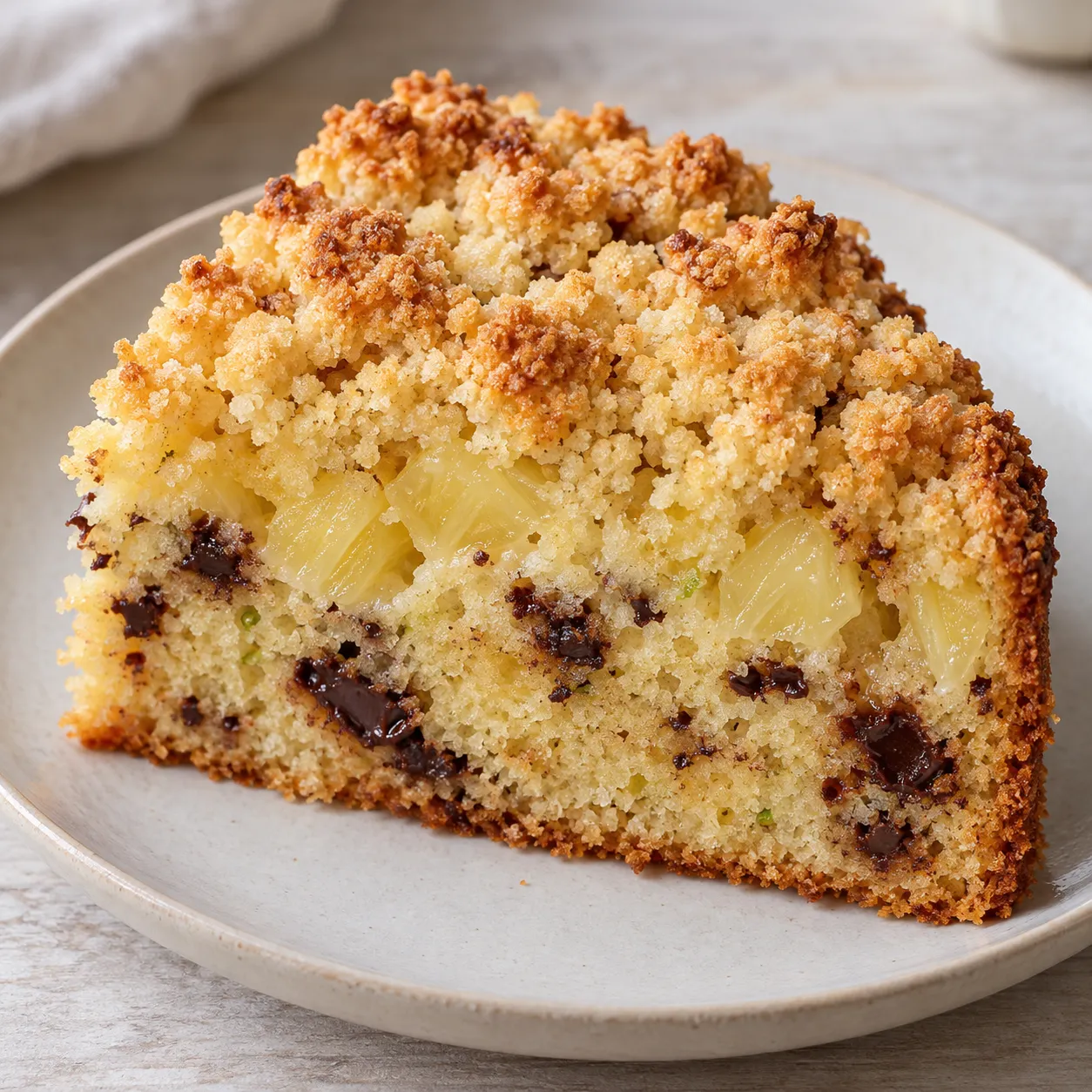 Crumble cake with pineapple and lime — dark chocolate