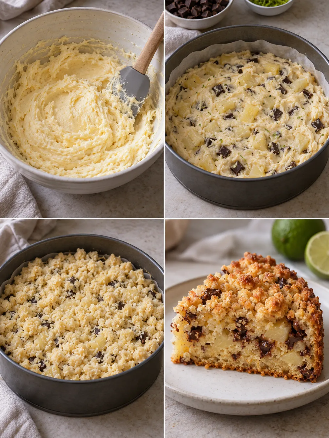 Crumble cake with pineapple and lime — dark chocolate