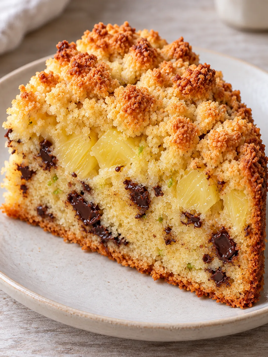 Crumble cake with pineapple and lime — dark chocolate