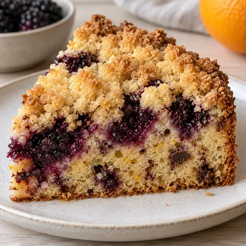 Crumble cake with blackberries and orange — dark chocolate