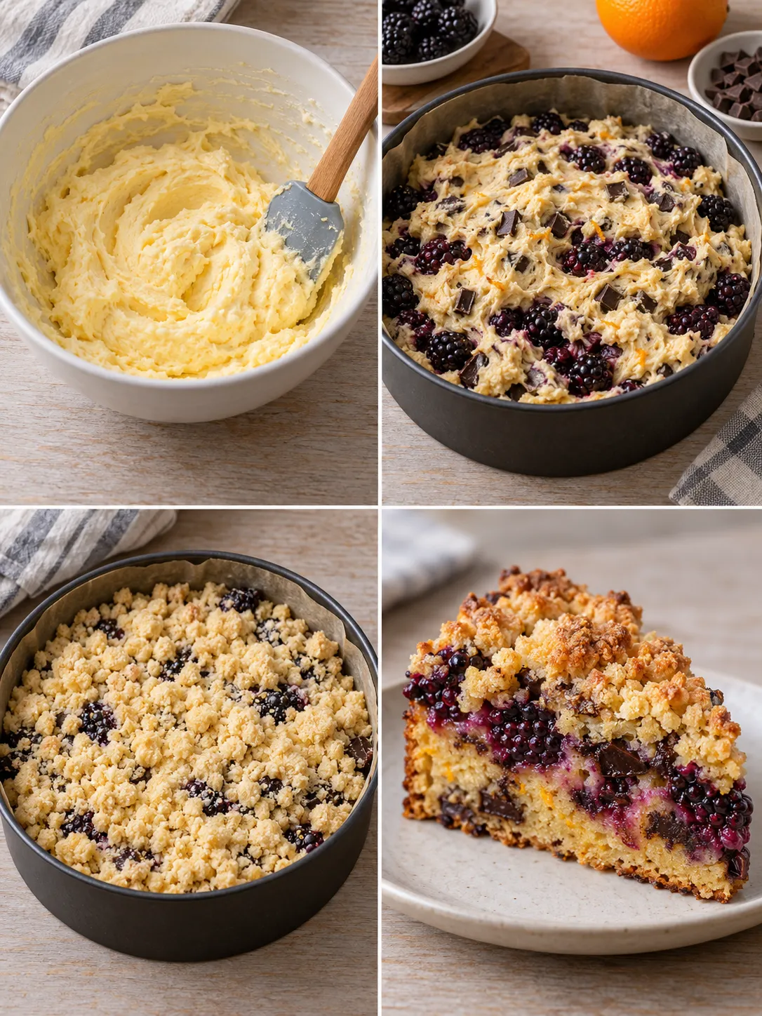 Crumble cake with blackberries and orange — dark chocolate