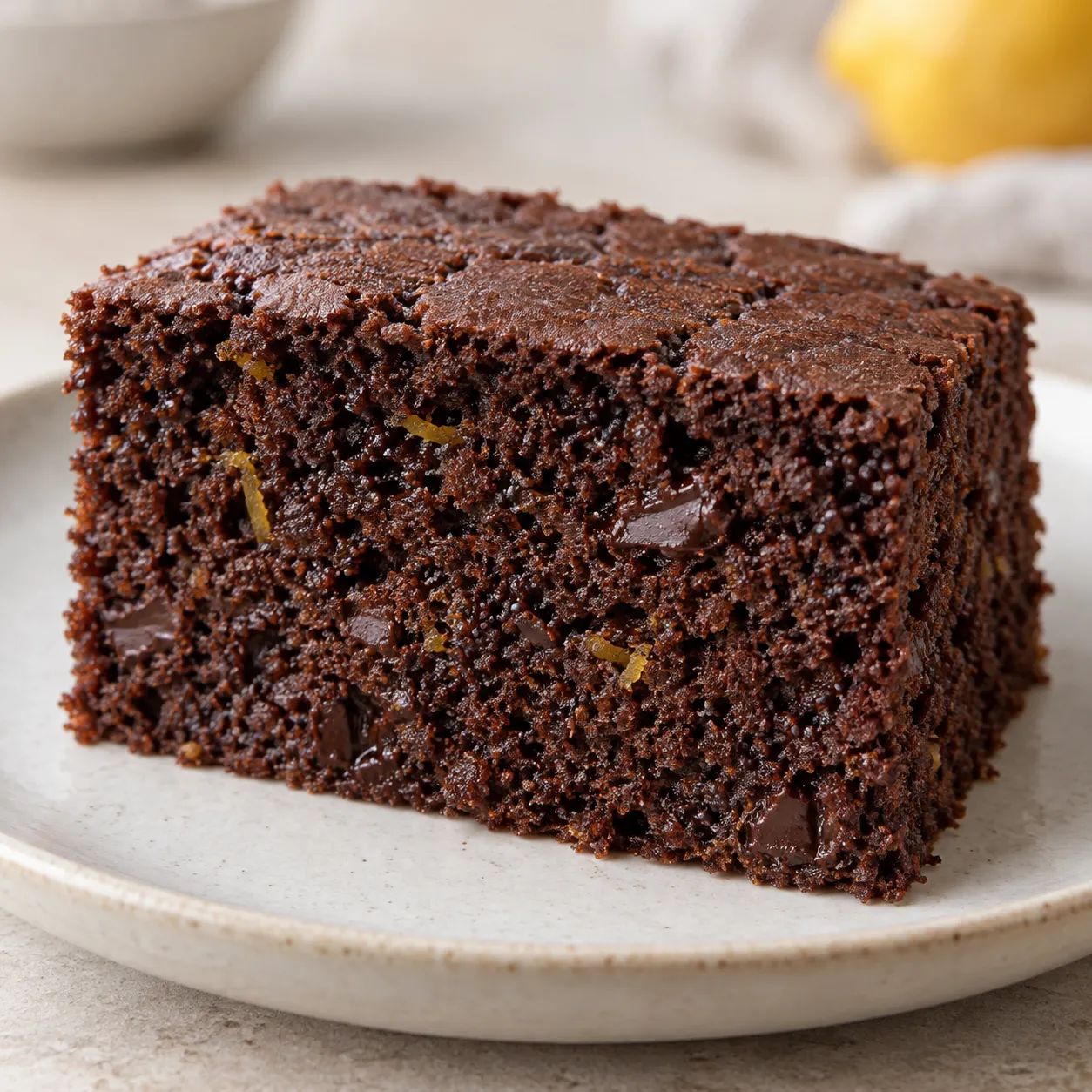Chocolate sheet cake with lemon and poppy seeds — dark chocolate