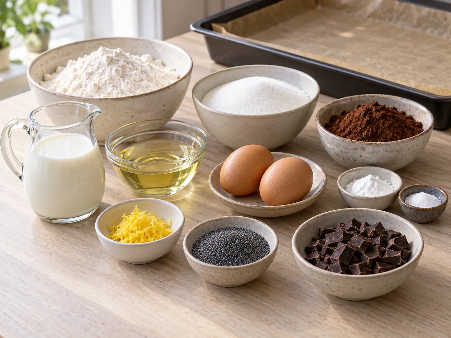 all-purpose wheat flour, unsweetened cocoa powder, granulated sugar, baking powder