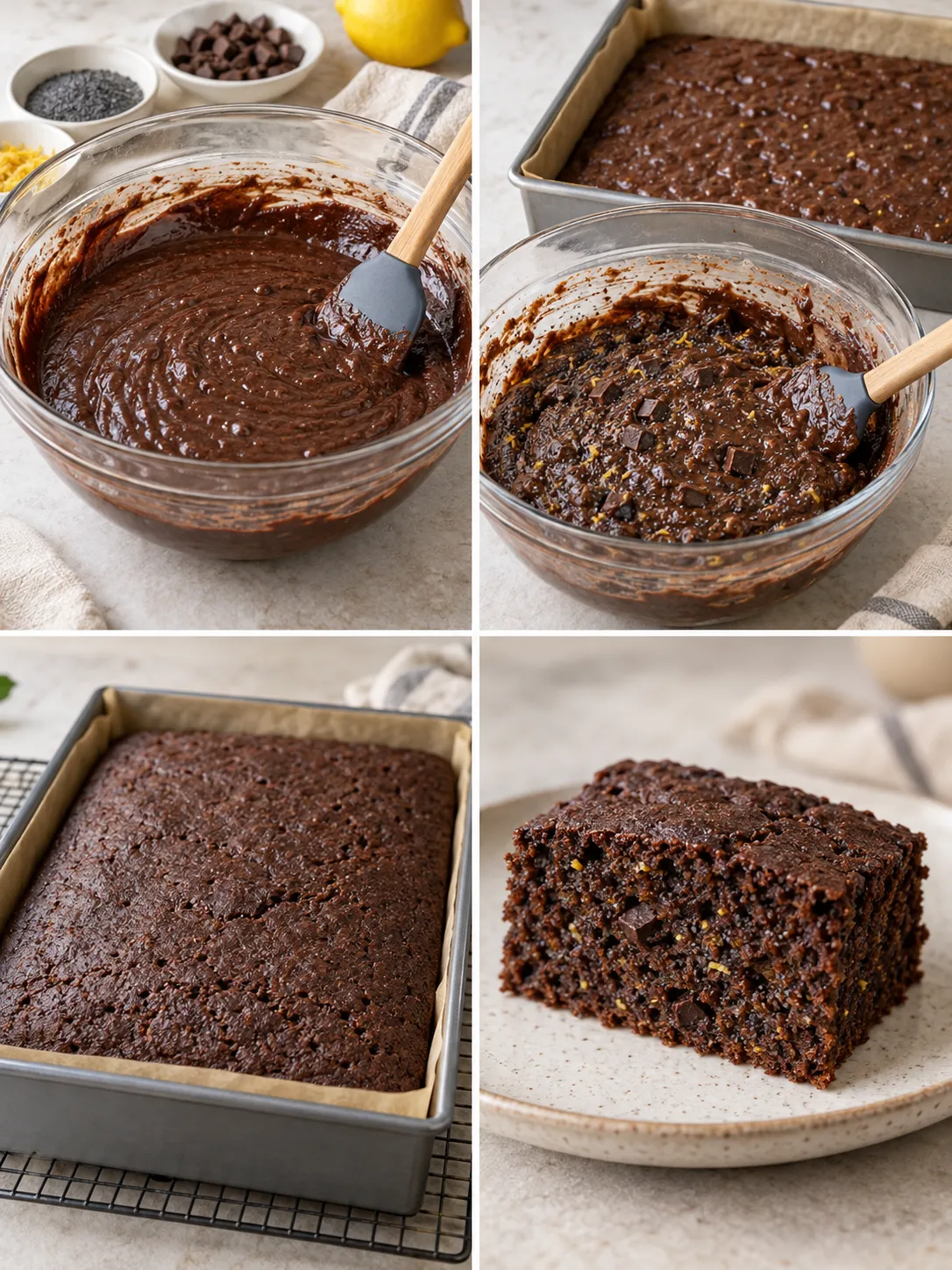 Chocolate sheet cake with lemon and poppy seeds — dark chocolate
