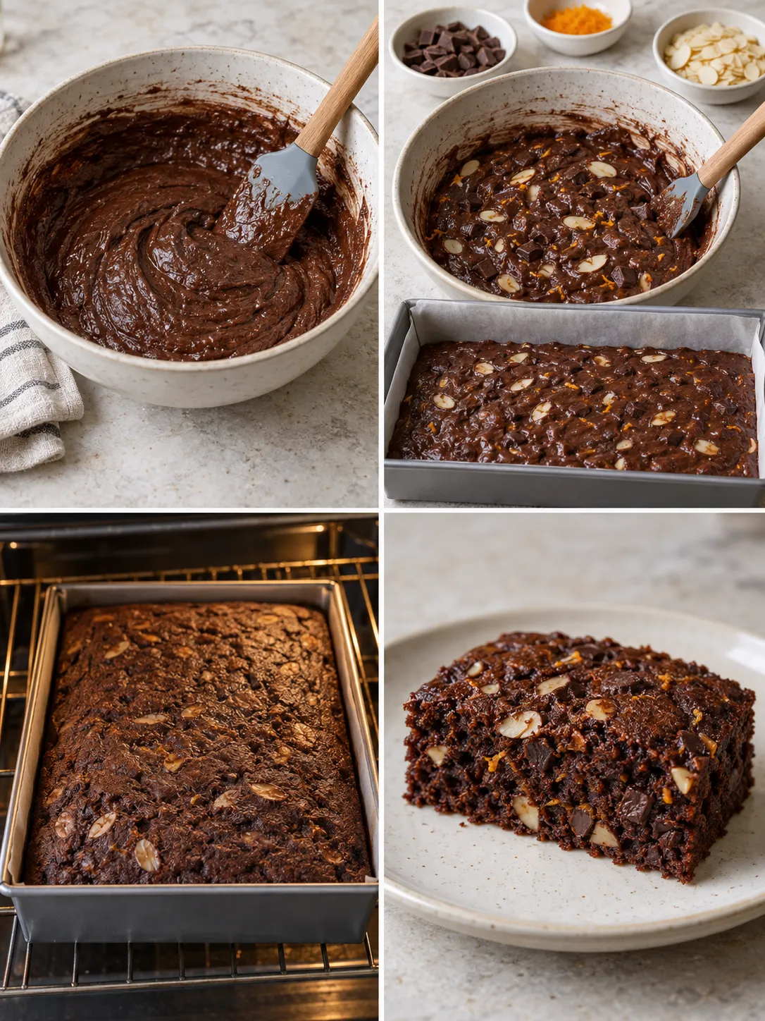 Chocolate sheet cake with orange and almonds — dark chocolate