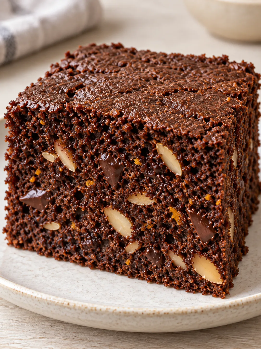 Chocolate sheet cake with orange and almonds — dark chocolate