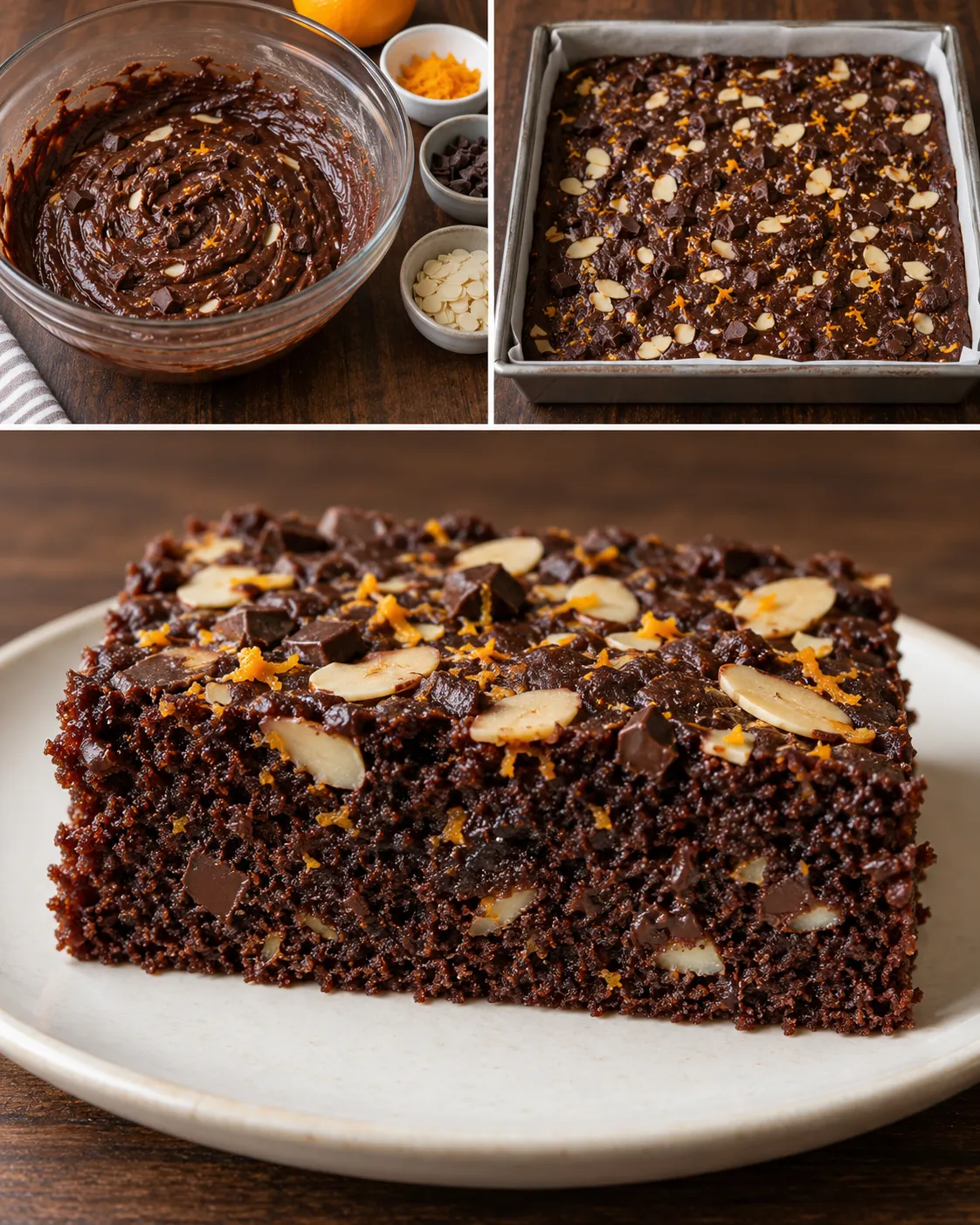 Chocolate sheet cake with orange and almonds — dark chocolate