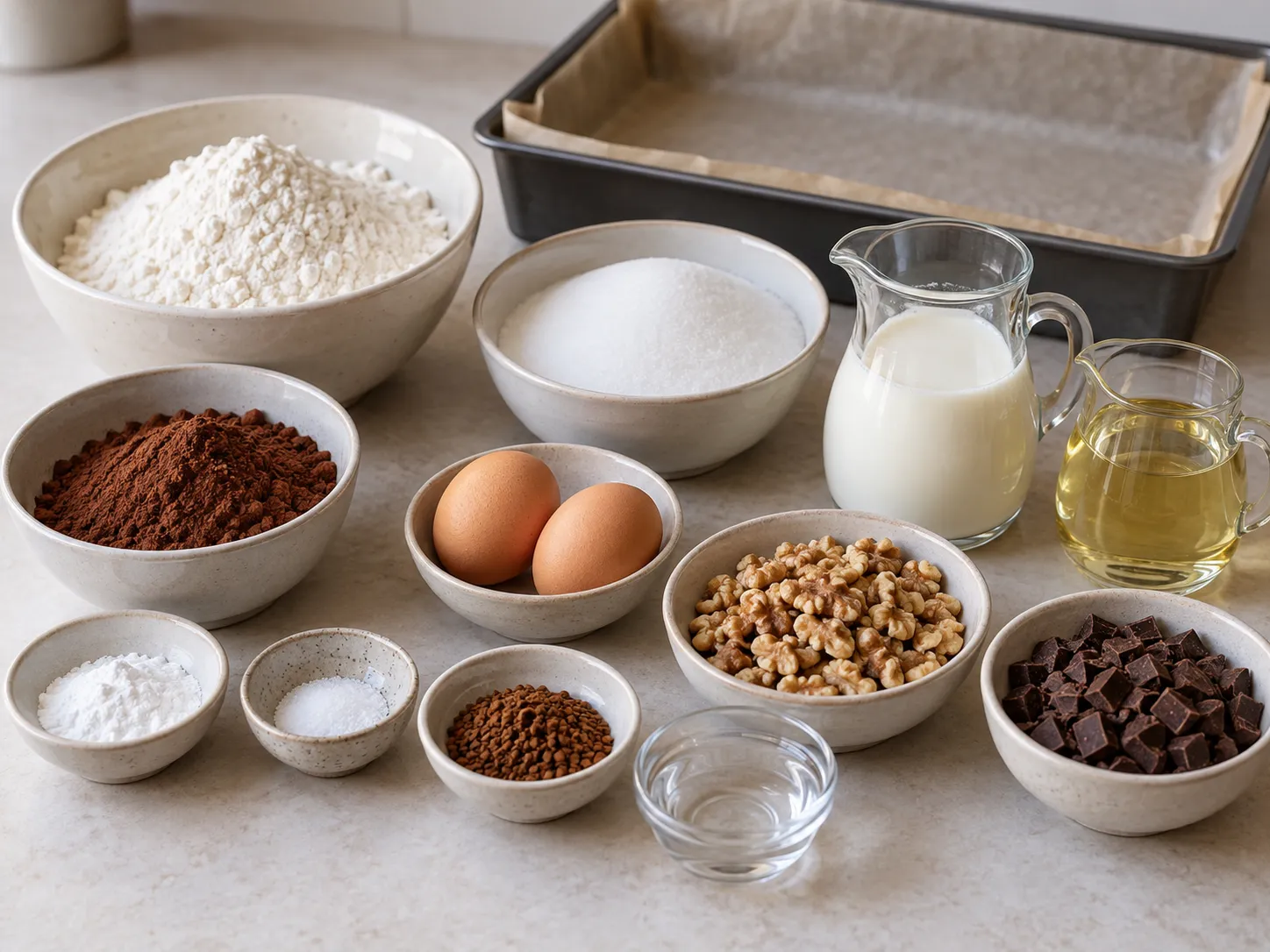 all-purpose wheat flour, unsweetened cocoa powder, granulated sugar, baking powder