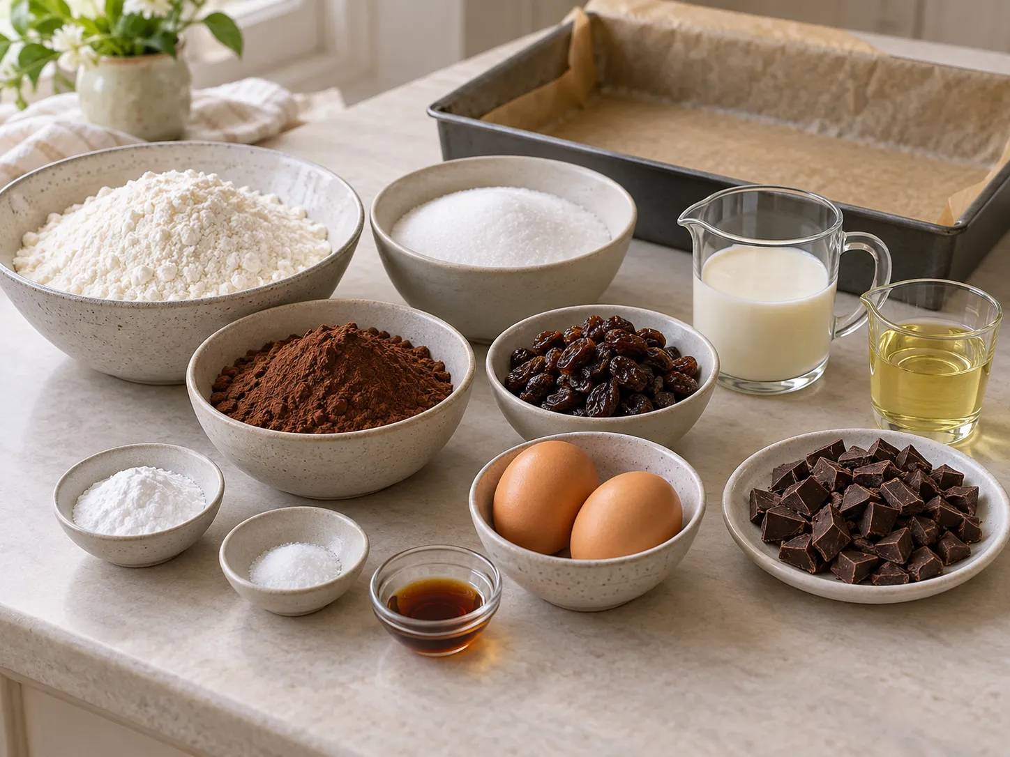 all-purpose wheat flour, unsweetened cocoa powder, granulated sugar, baking powder