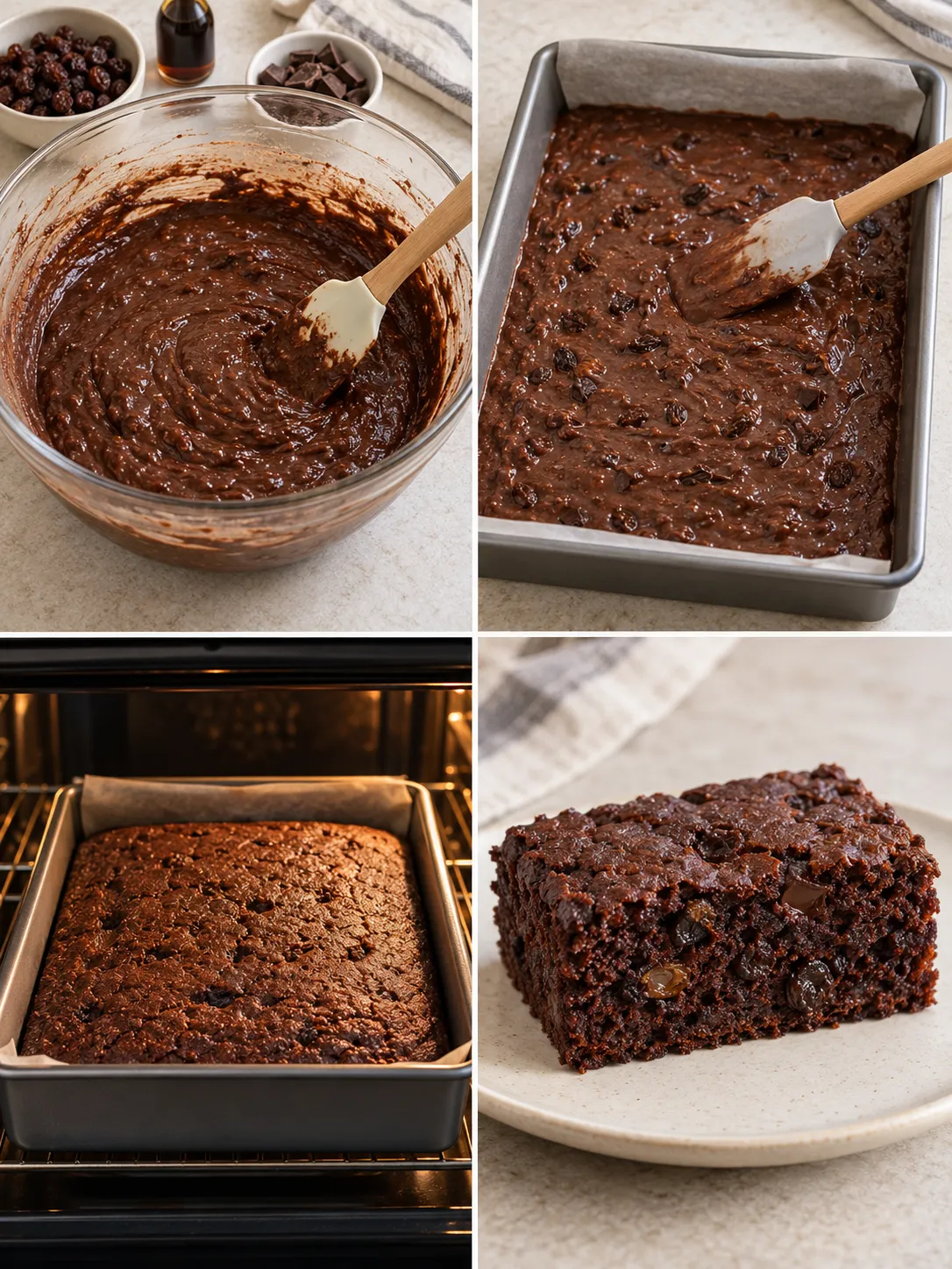 Chocolate sheet cake with vanilla and raisins — dark chocolate
