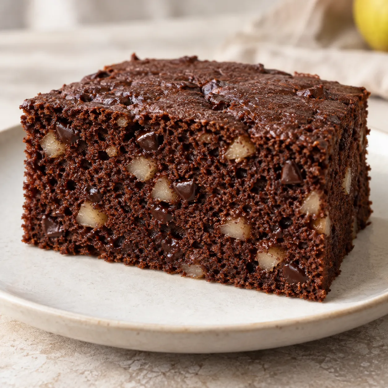 Chocolate sheet cake with cardamom and pear — dark chocolate