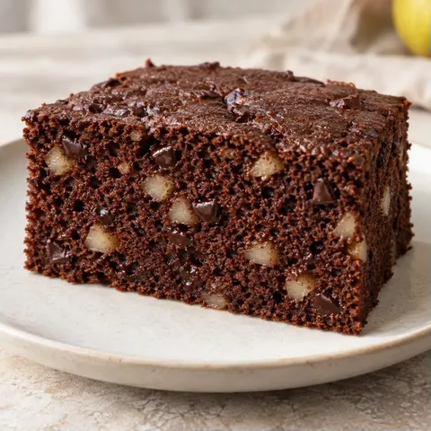 Chocolate sheet cake with cardamom and pear — dark chocolate