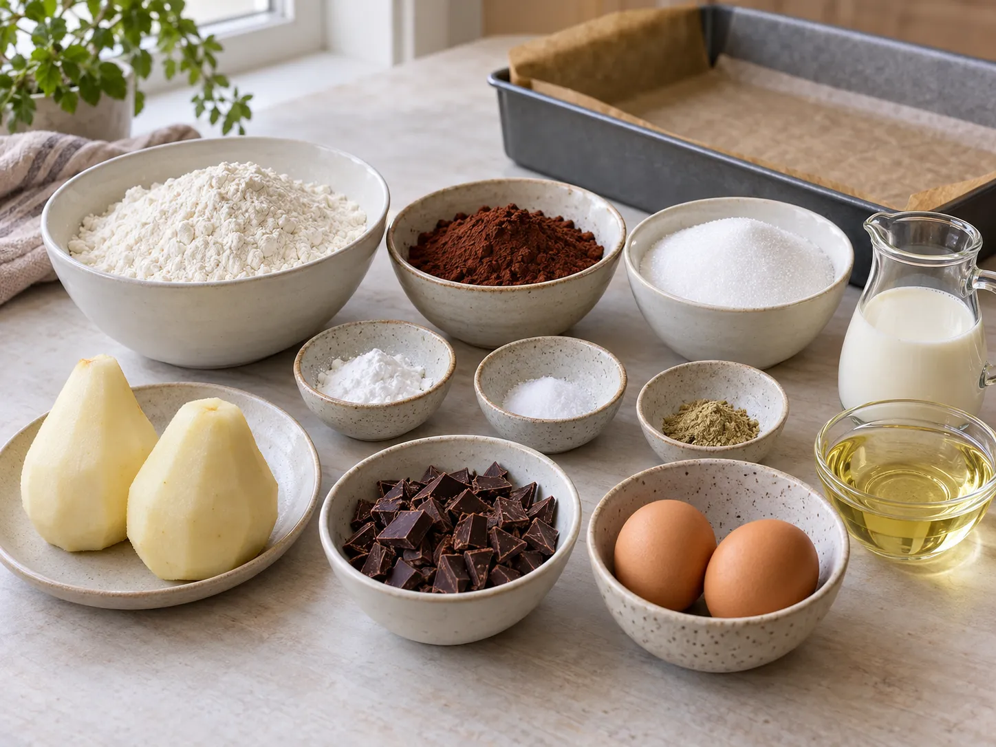 all-purpose wheat flour, unsweetened cocoa powder, granulated sugar, baking powder