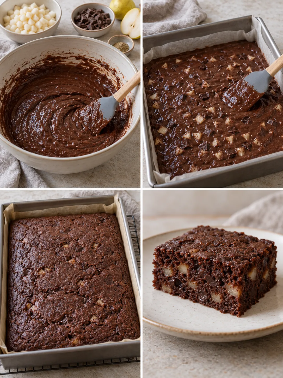 Chocolate sheet cake with cardamom and pear — dark chocolate
