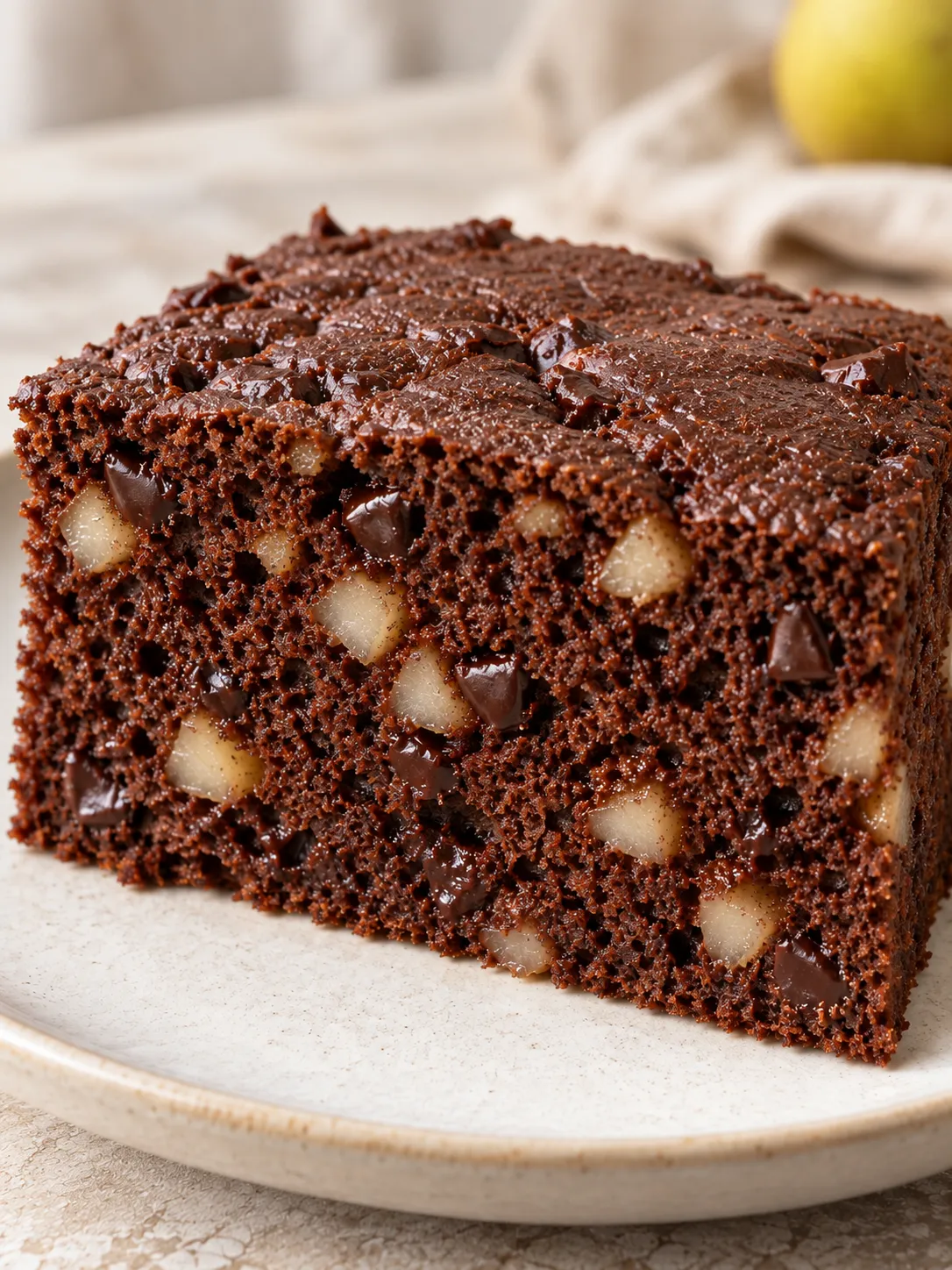 Chocolate sheet cake with cardamom and pear — dark chocolate