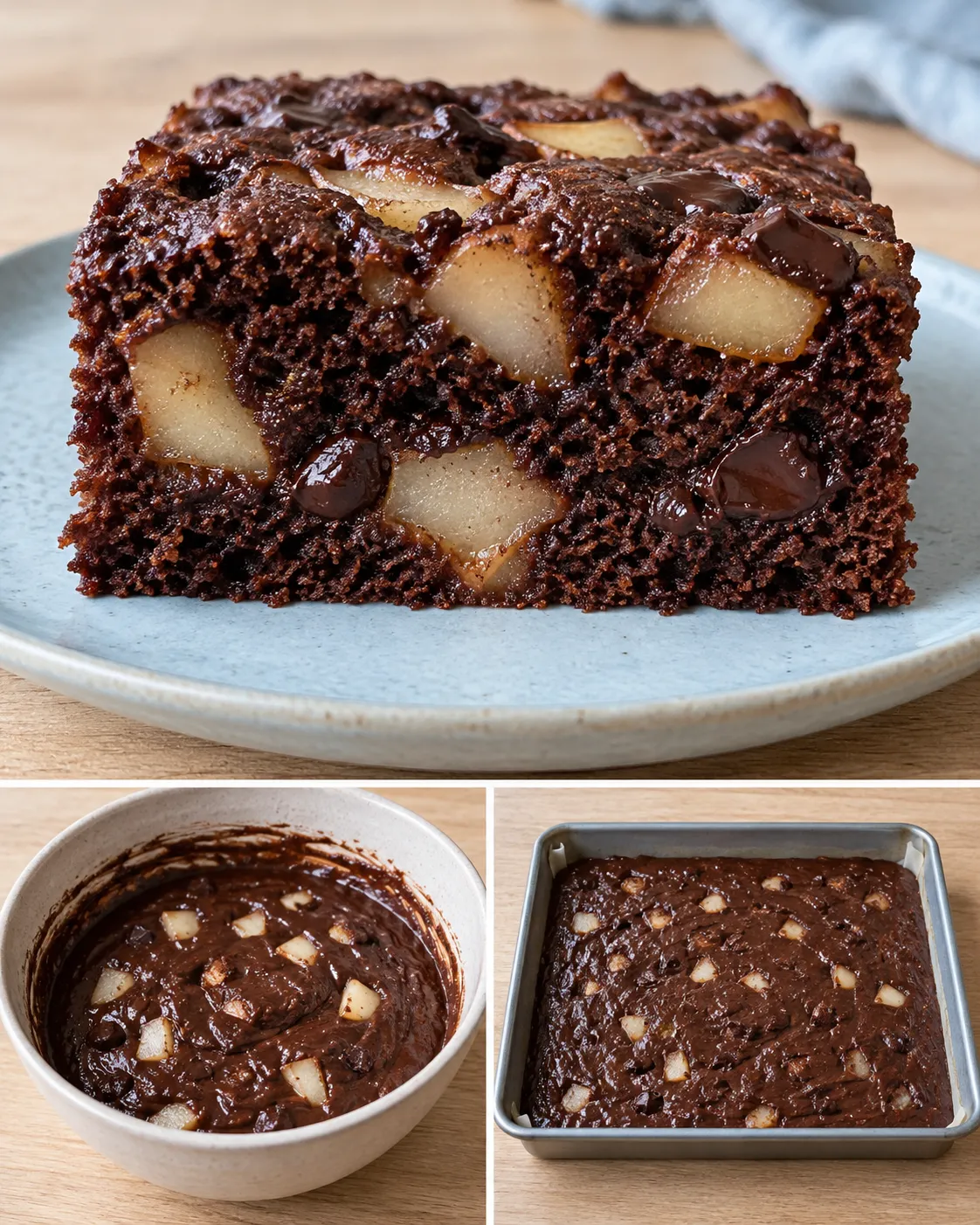 Chocolate sheet cake with cardamom and pear — dark chocolate