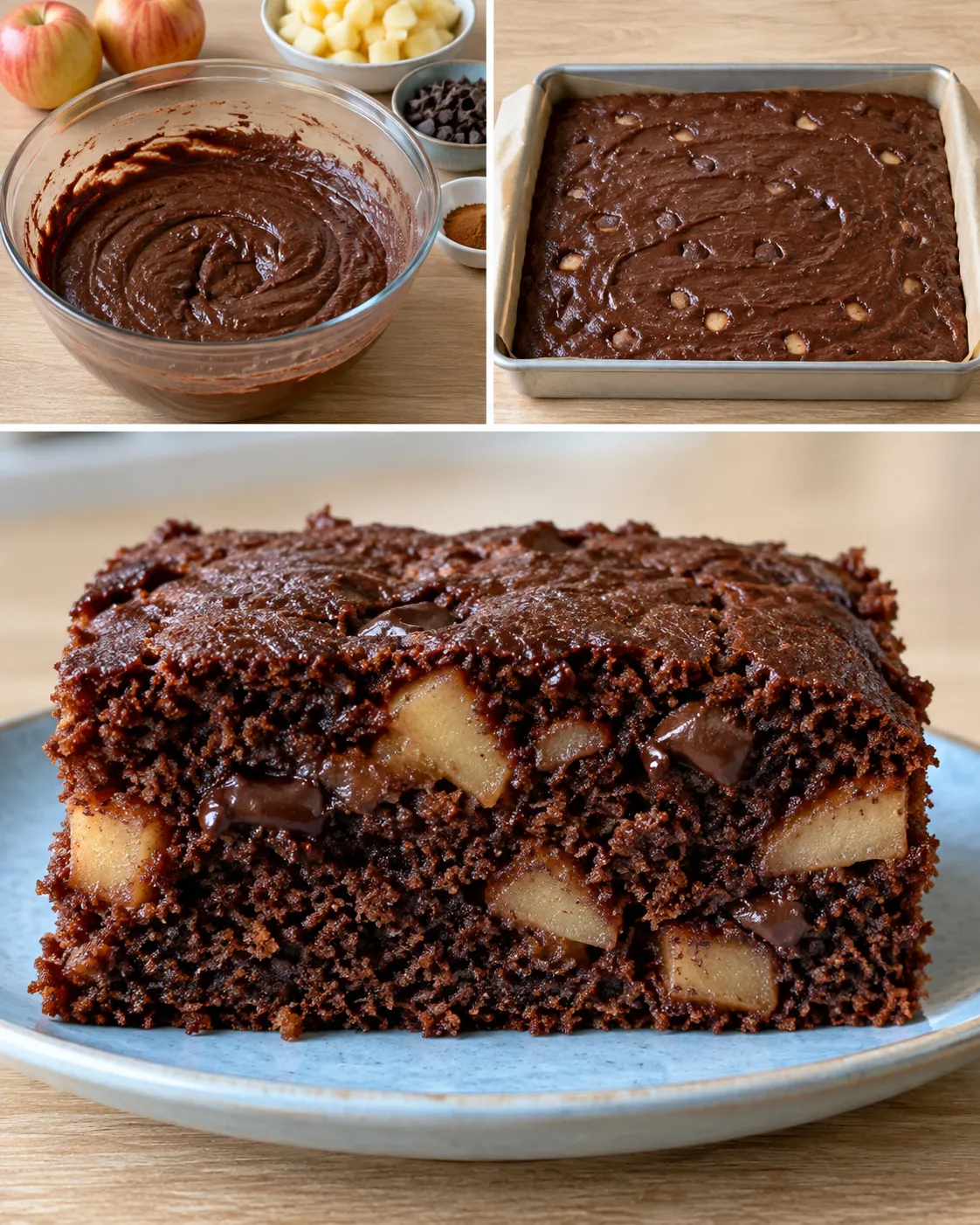 Chocolate sheet cake with cinnamon and apple — dark chocolate