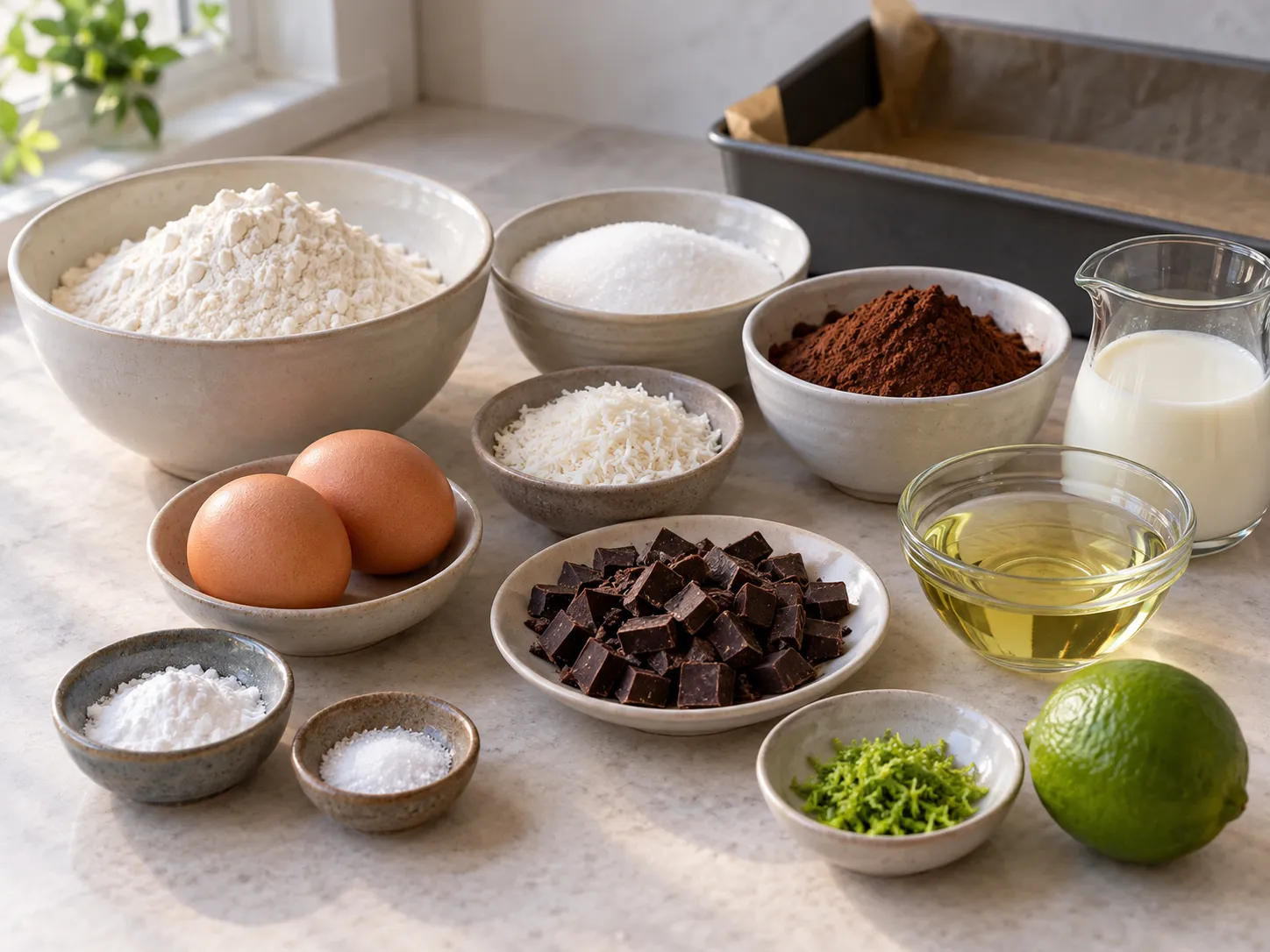all-purpose wheat flour, unsweetened cocoa powder, granulated sugar, baking powder