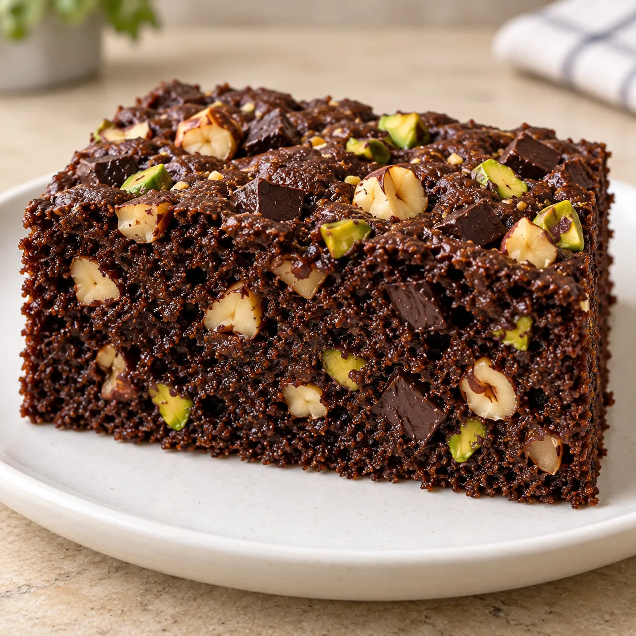 Chocolate sheet cake with chocolate and hazelnuts — pistachios