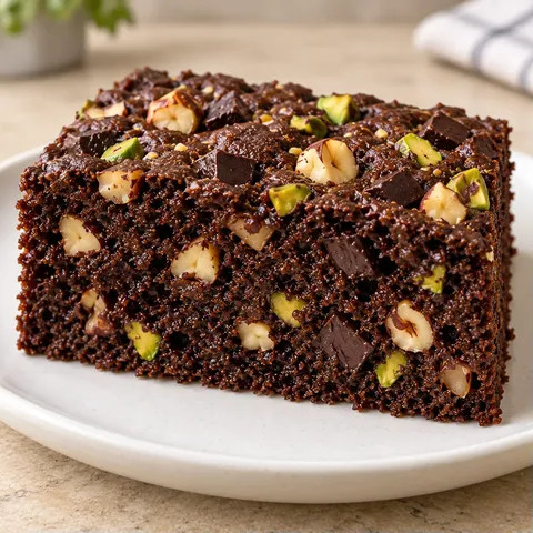 Chocolate sheet cake with chocolate and hazelnuts — pistachios