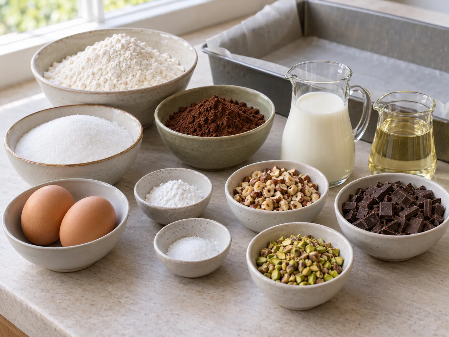 all-purpose wheat flour, unsweetened cocoa powder, granulated sugar, baking powder