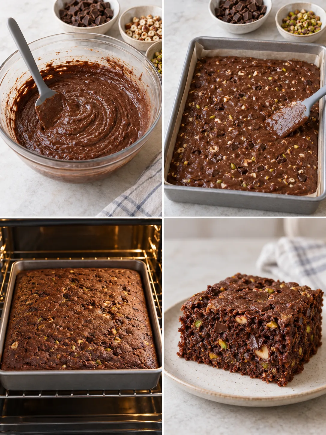 Chocolate sheet cake with chocolate and hazelnuts — pistachios