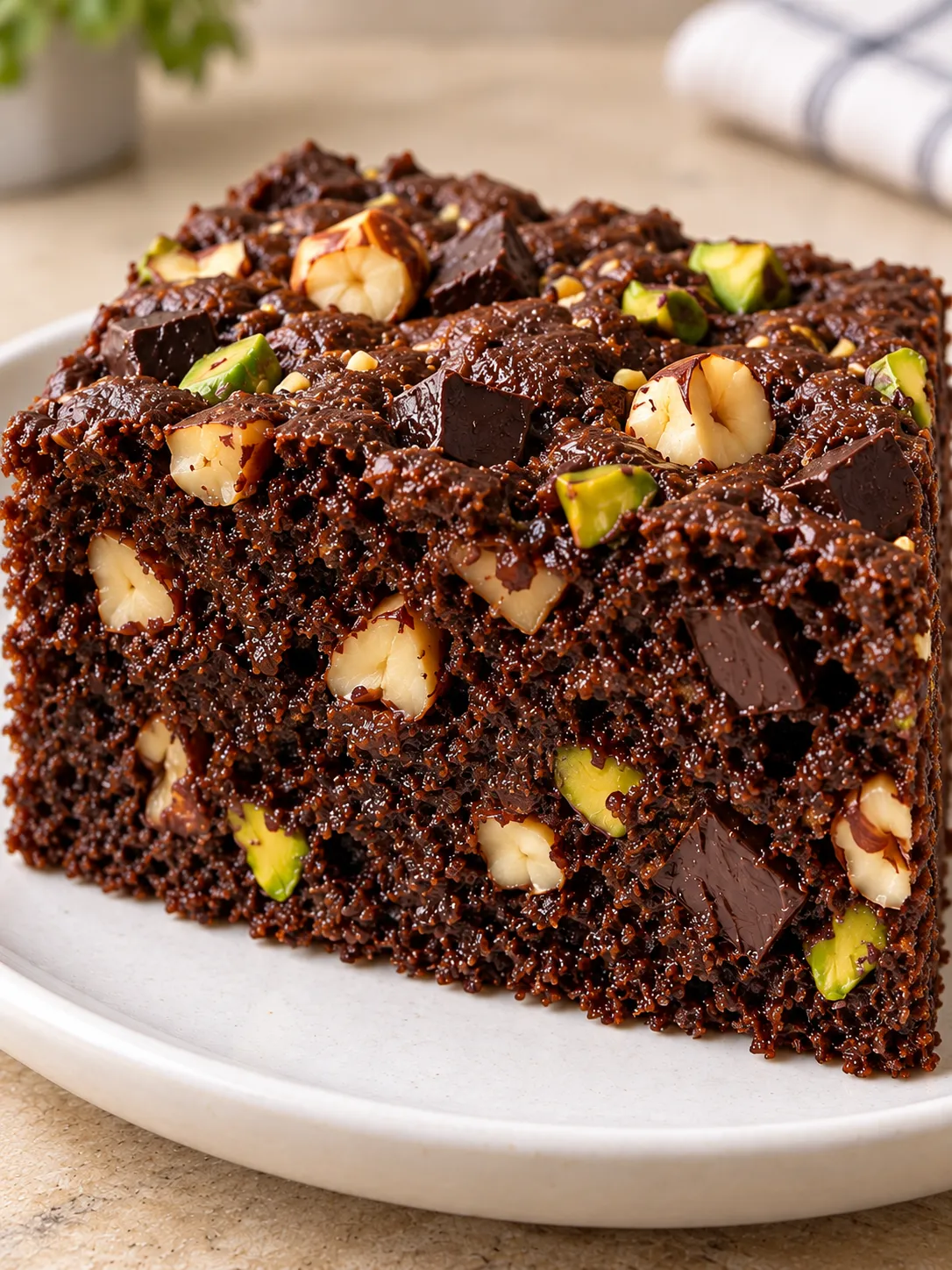 Chocolate sheet cake with chocolate and hazelnuts — pistachios