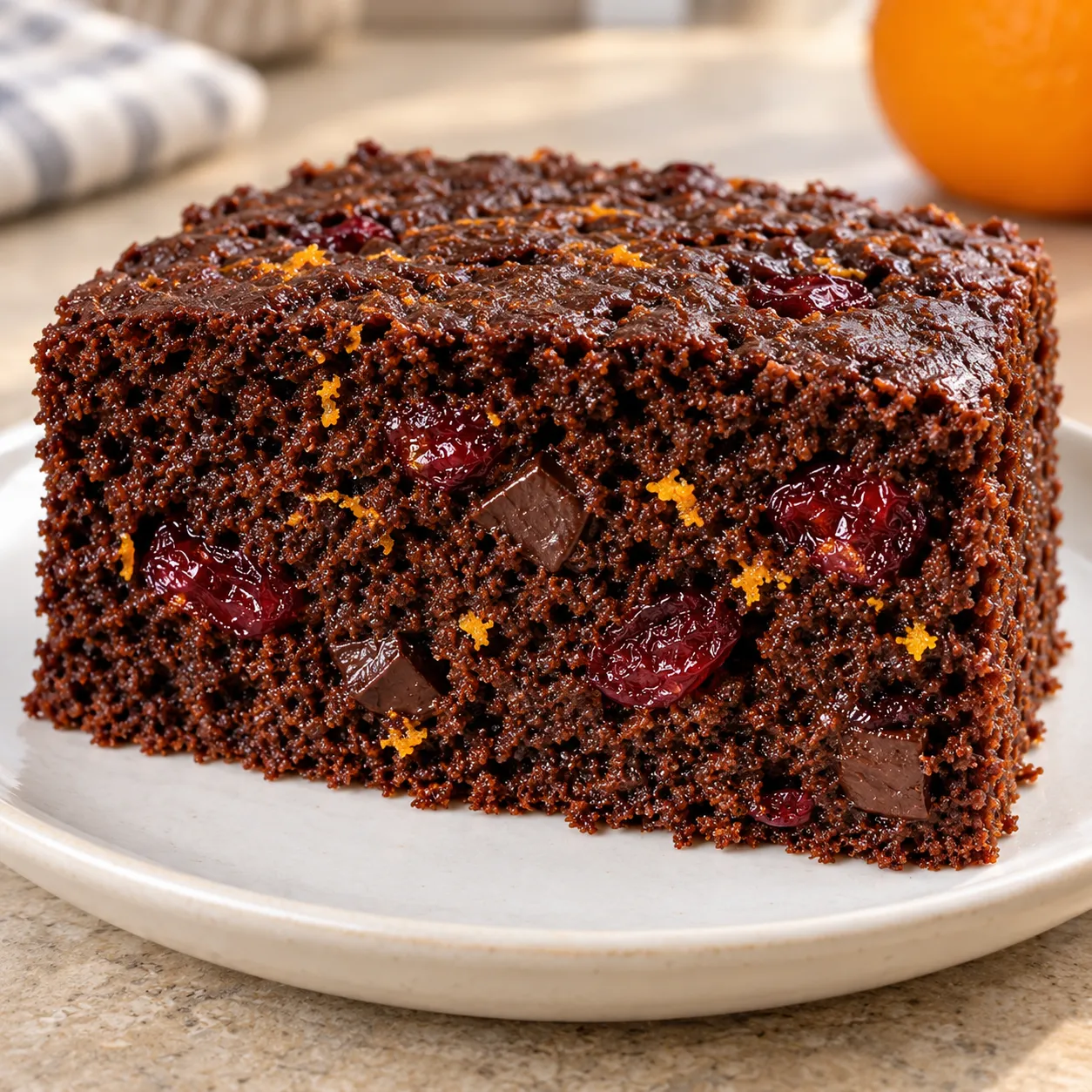 Chocolate sheet cake with cranberries and orange — dark chocolate