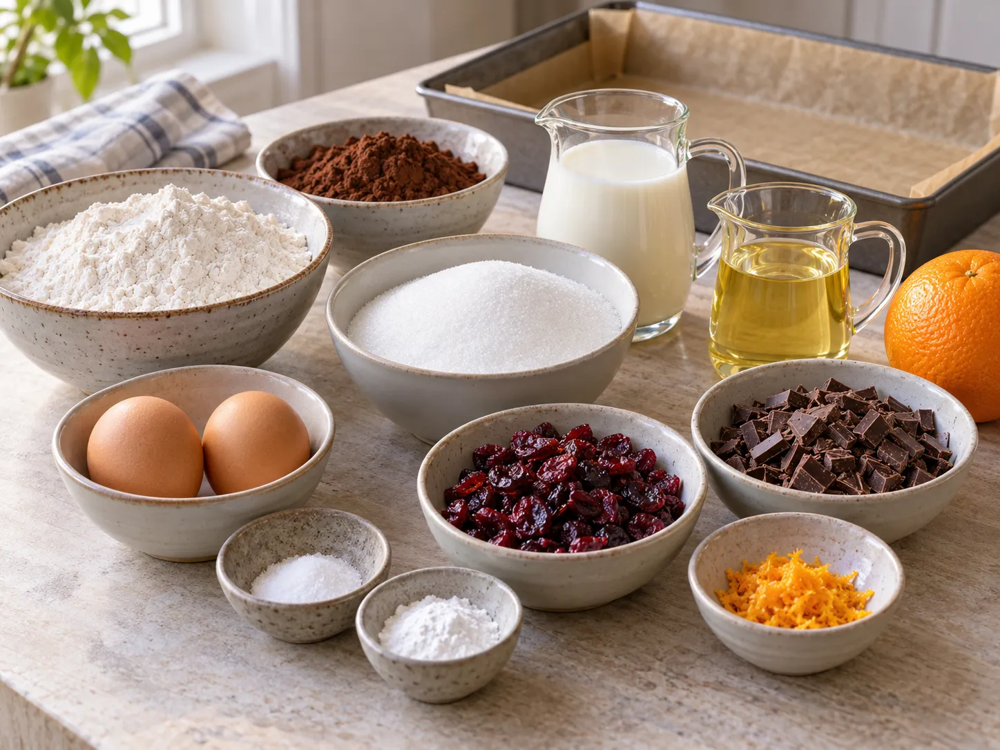 all-purpose wheat flour, unsweetened cocoa powder, granulated sugar, baking powder