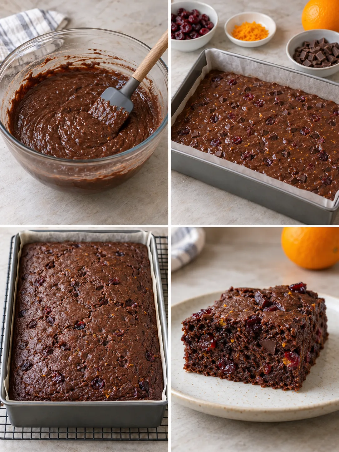 Chocolate sheet cake with cranberries and orange — dark chocolate