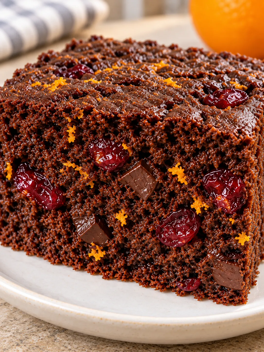 Chocolate sheet cake with cranberries and orange — dark chocolate