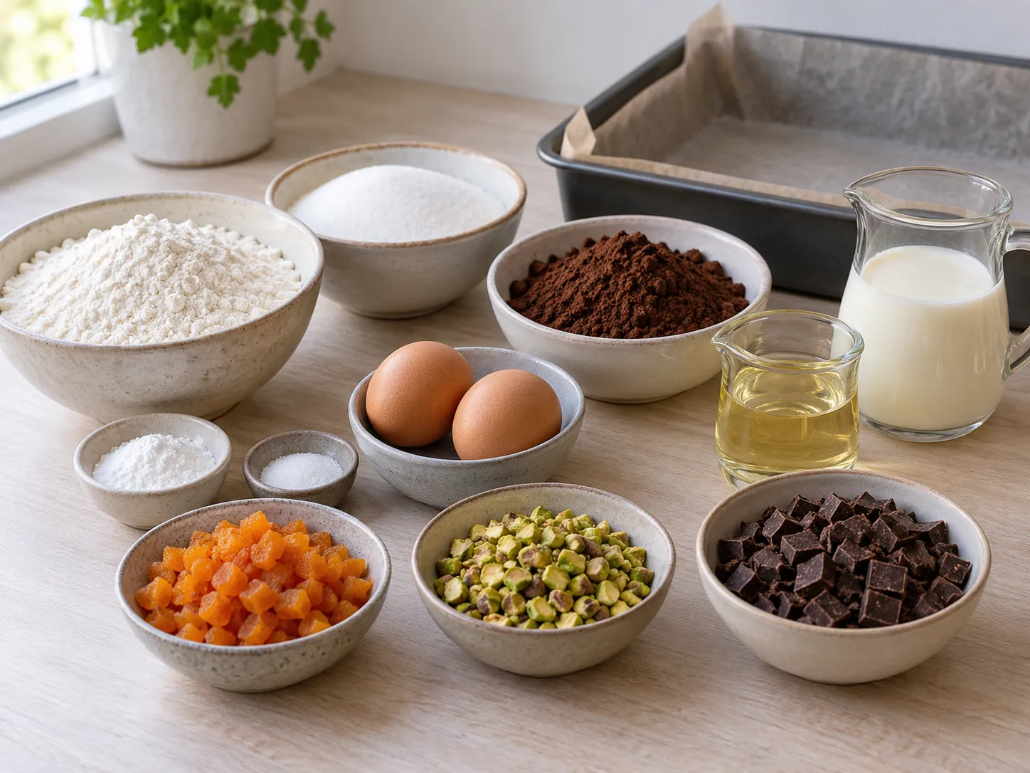 all-purpose wheat flour, unsweetened cocoa powder, granulated sugar, baking powder