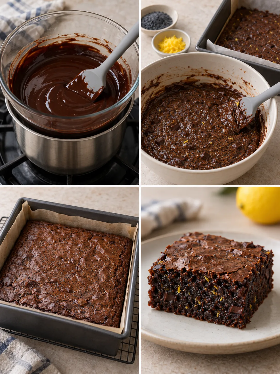 Brownies with lemon and poppy seeds — dark chocolate