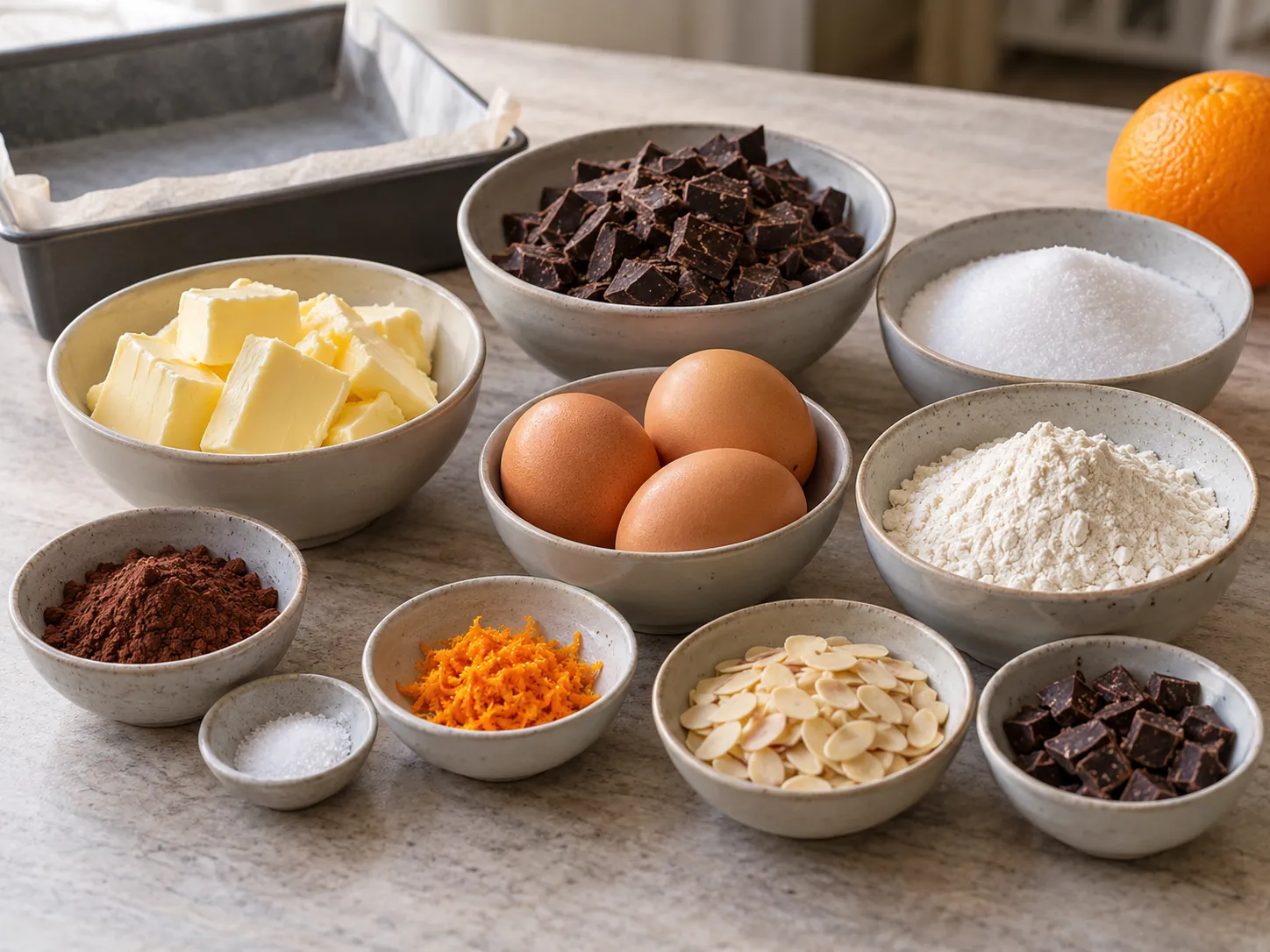 dark chocolate, chopped, unsalted butter, softened, granulated sugar, large eggs