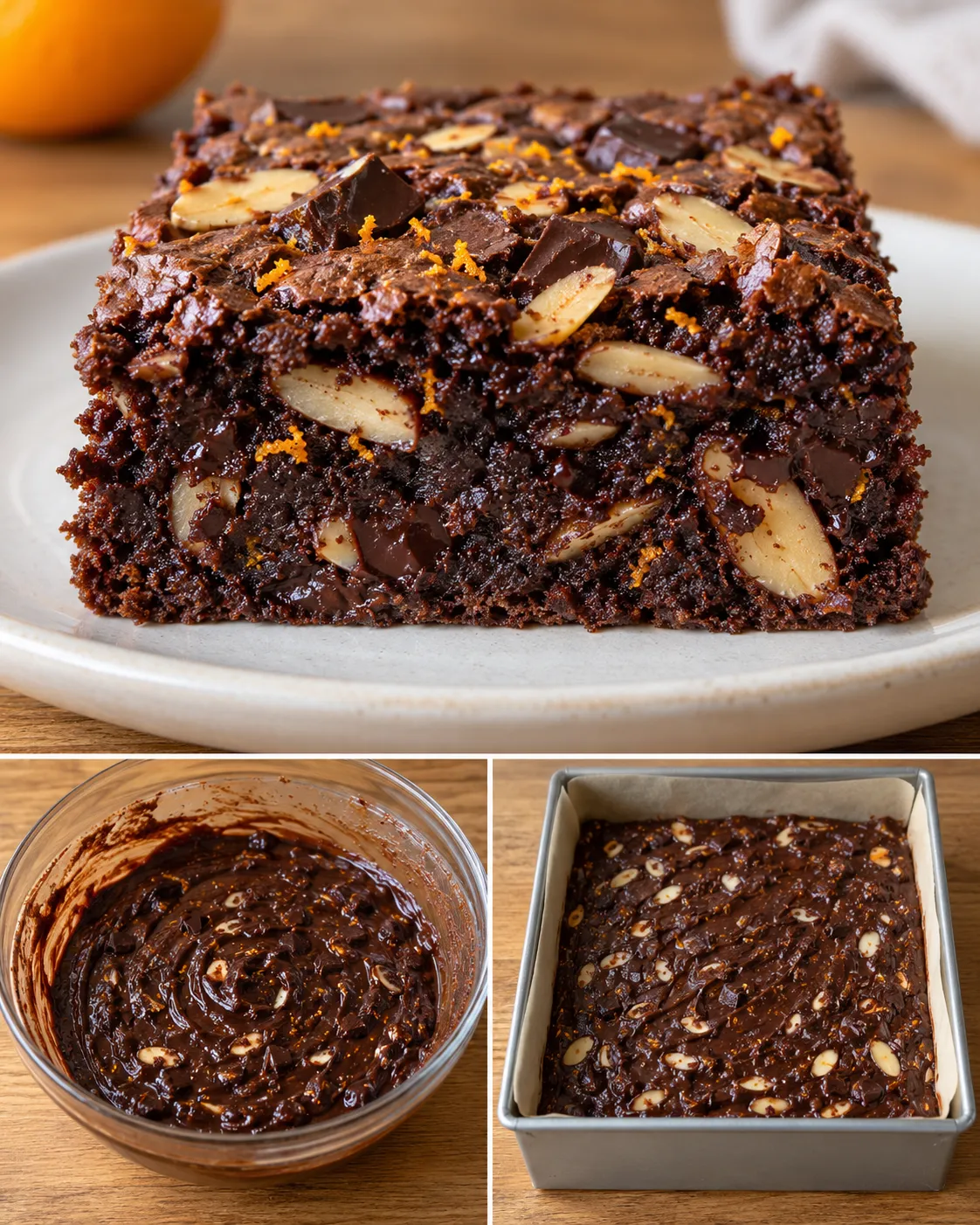 Brownies with orange and almonds — dark chocolate