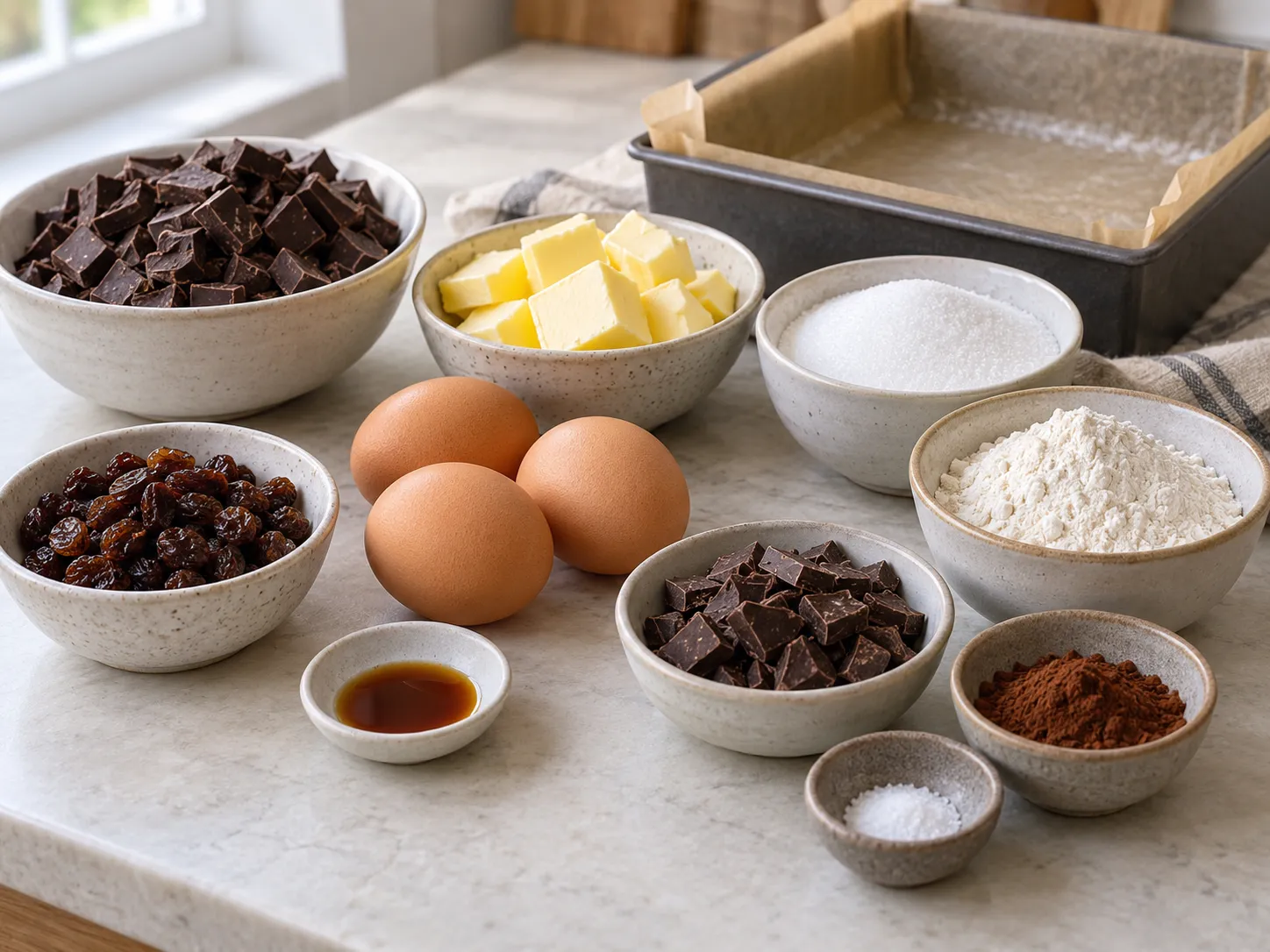 dark chocolate, chopped, unsalted butter, softened, granulated sugar, large eggs