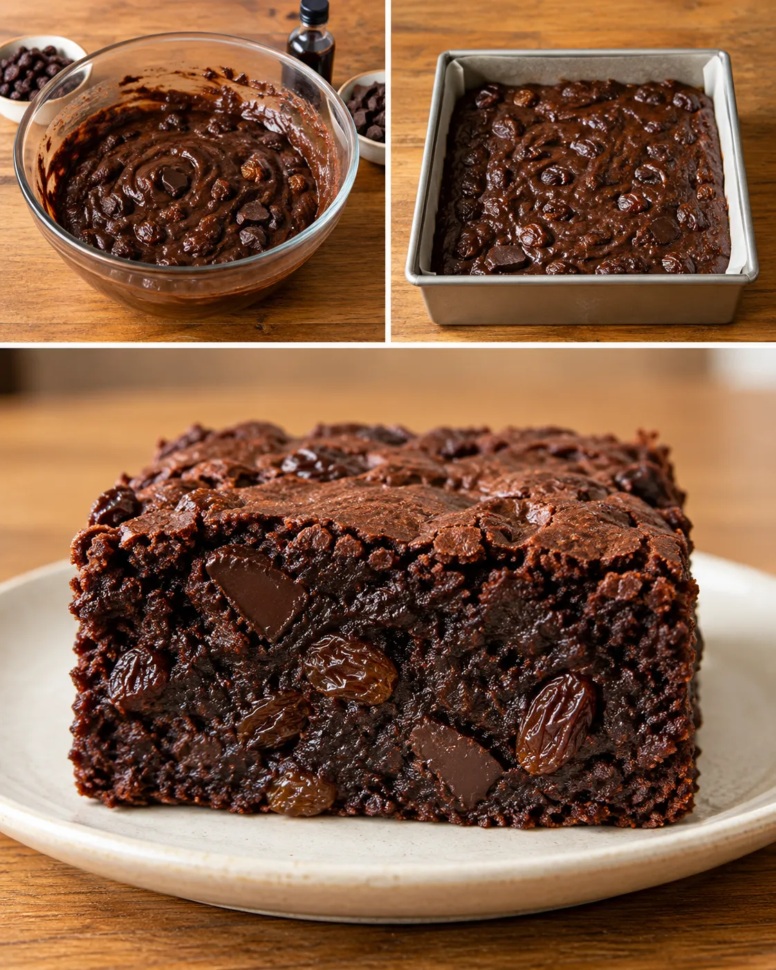 Brownies with vanilla and raisins — dark chocolate
