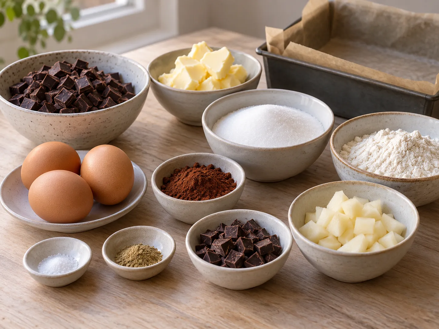 dark chocolate, chopped, unsalted butter, softened, granulated sugar, large eggs