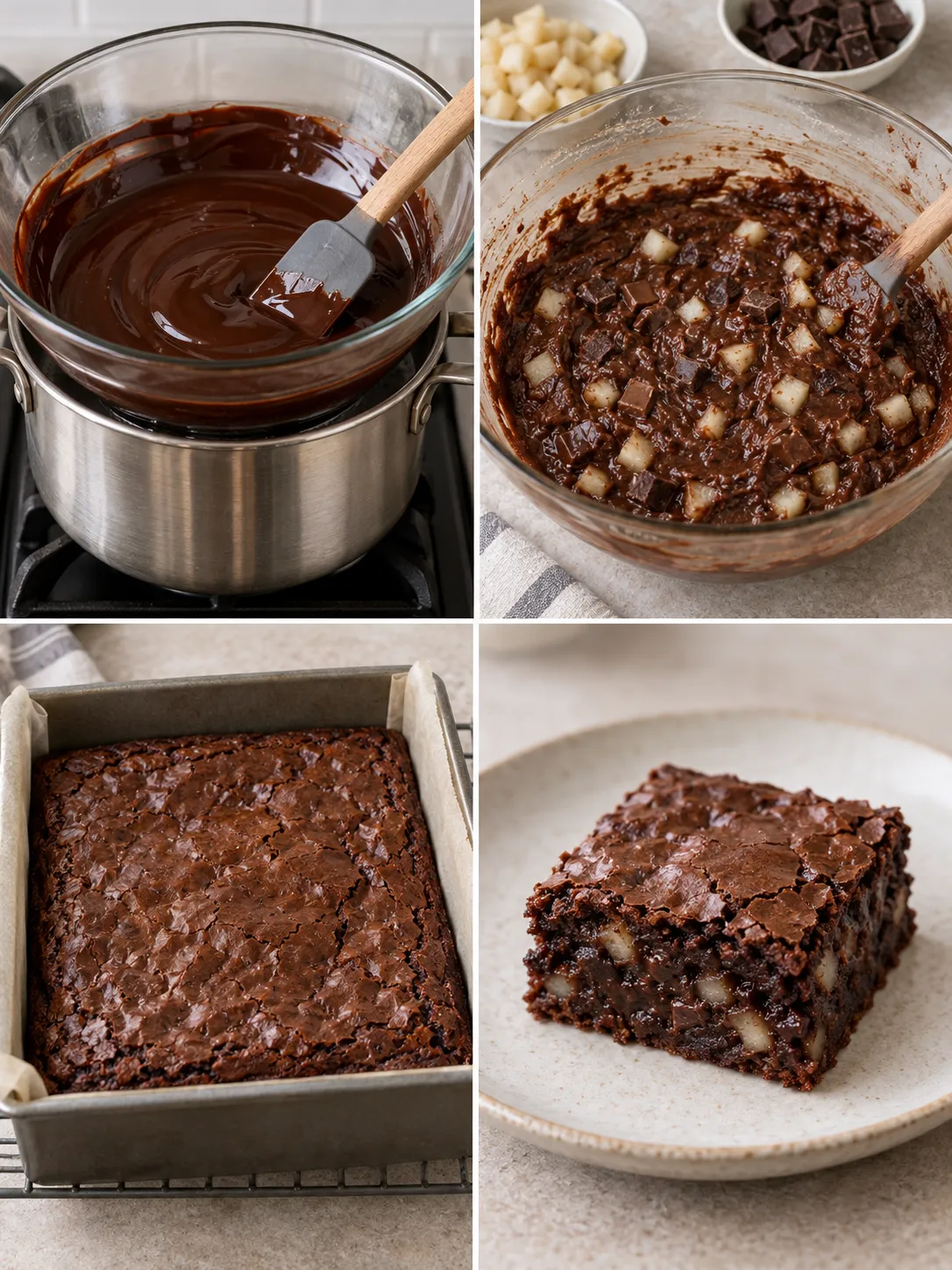 Brownies with cardamom and pear — dark chocolate
