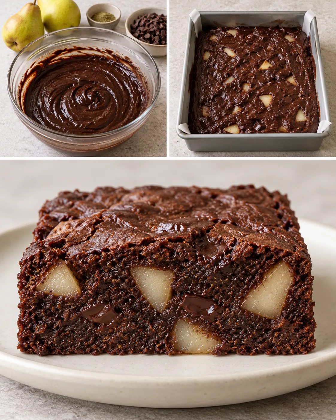 Brownies with cardamom and pear — dark chocolate