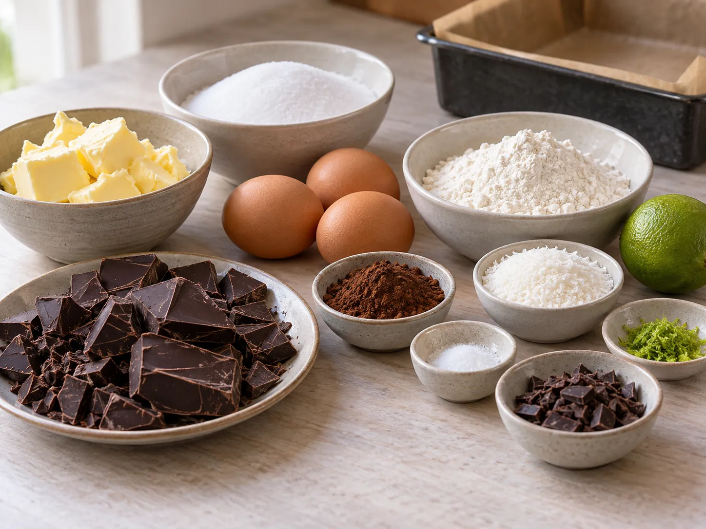 dark chocolate, chopped, unsalted butter, softened, granulated sugar, large eggs