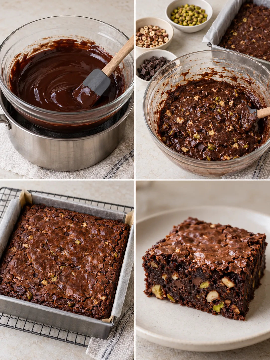 Brownies with chocolate and hazelnuts — pistachios