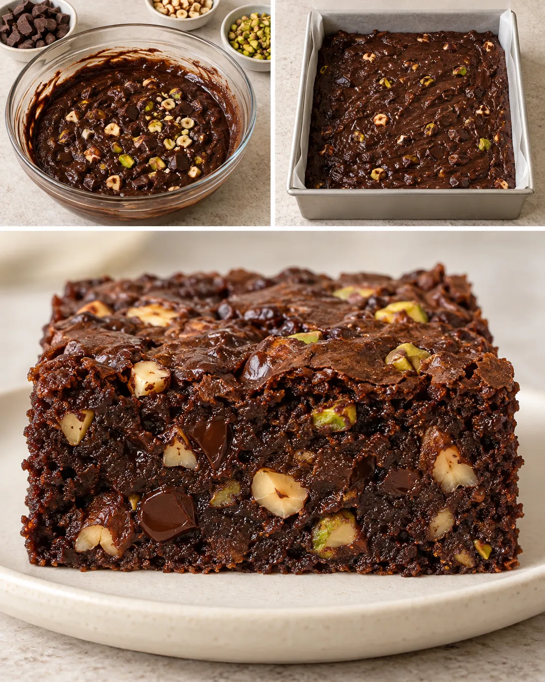 Brownies with chocolate and hazelnuts — pistachios