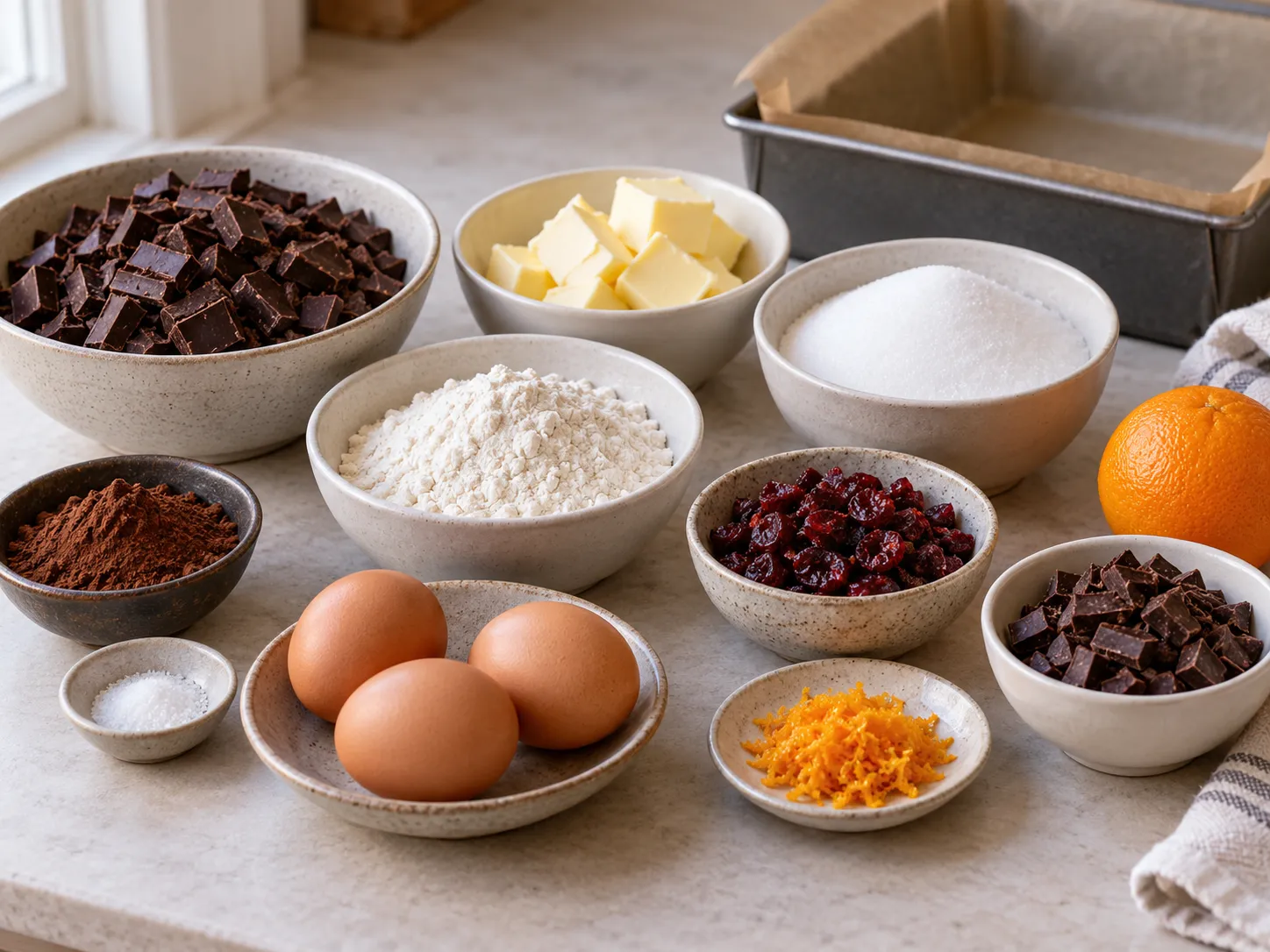 dark chocolate, chopped, unsalted butter, softened, granulated sugar, large eggs