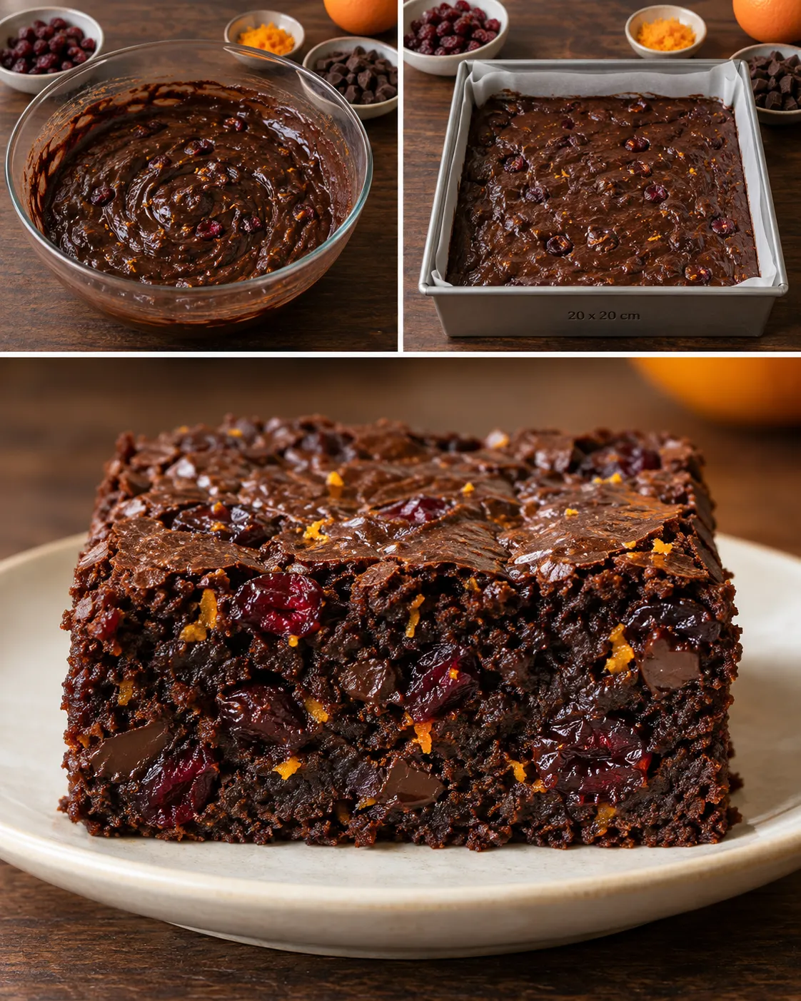 Brownies with cranberries and orange — dark chocolate