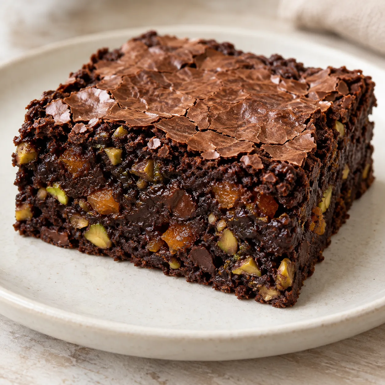 Brownies with apricots and pistachios — dark chocolate