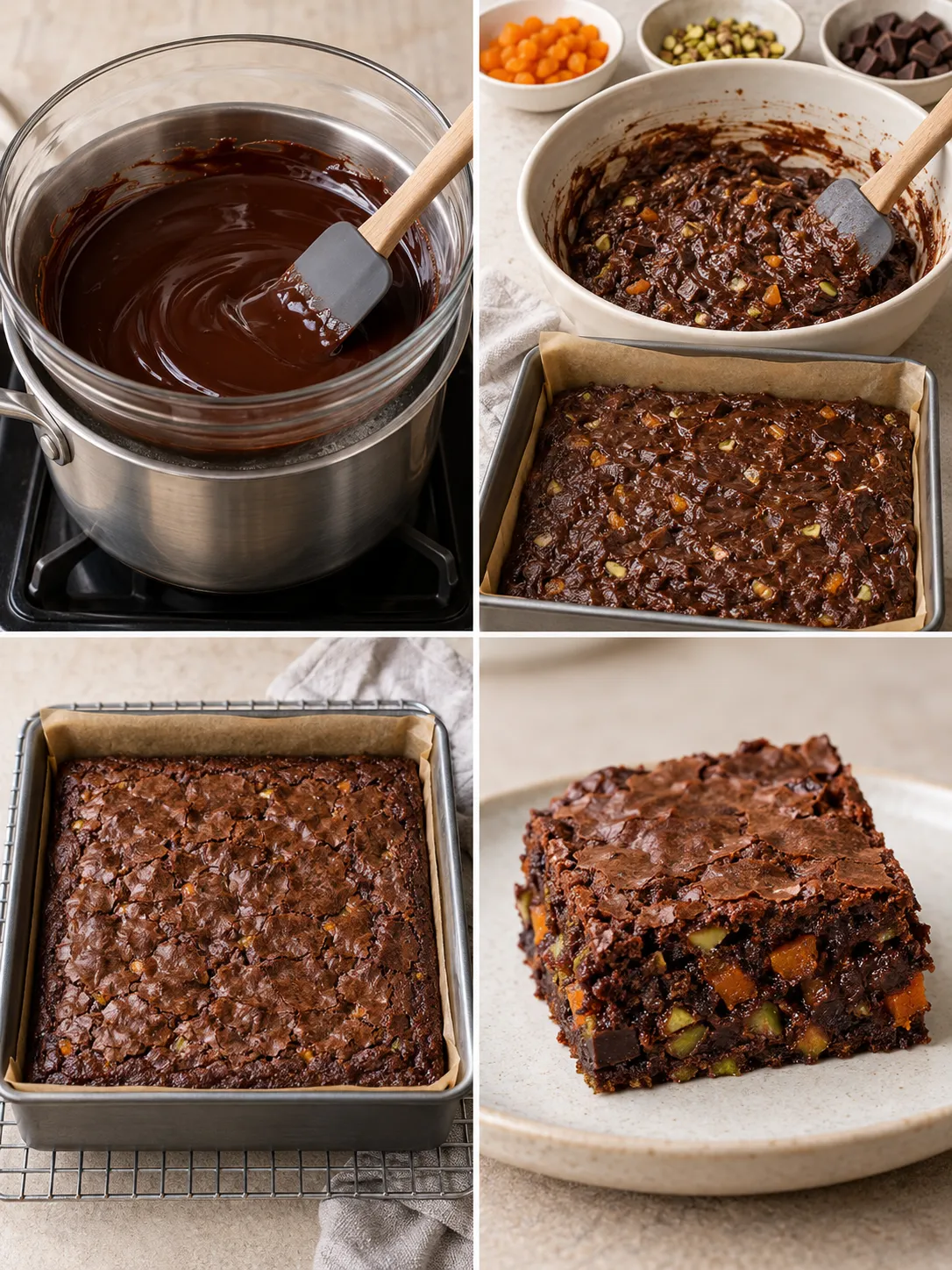 Brownies with apricots and pistachios — dark chocolate